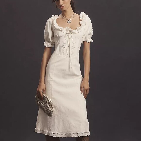 NEW FOR LOVE AND LEMONS ADELIE SHORT SLEEVE MAXI DRESS IN ANTIQUE WHITE SIZE S - Picture 1 of 16